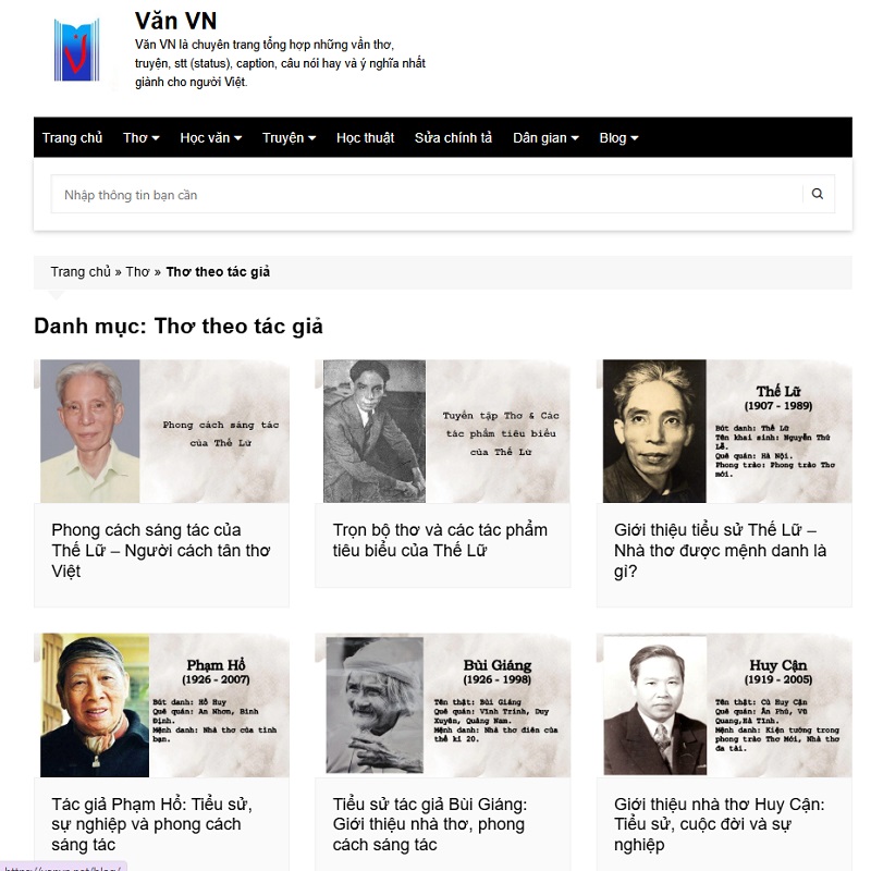 Văn VN lưu trữ nội dung của hơn 200 tác giả
